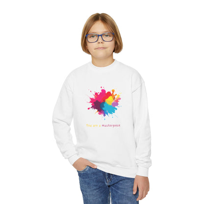 Youth Crewneck Sweatshirt - You Are a Masterpiece - Colorful Art Design