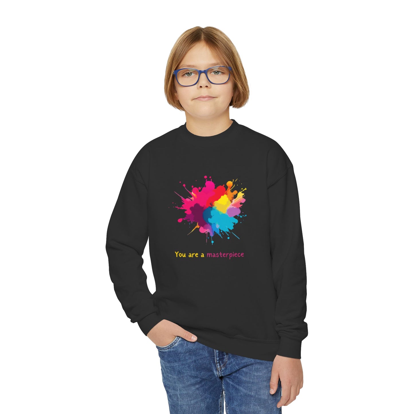 Youth Crewneck Sweatshirt - You Are a Masterpiece - Colorful Art Design