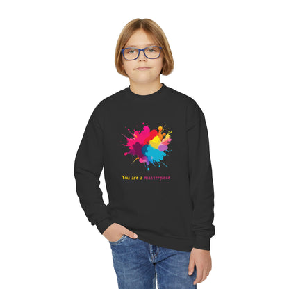 Youth Crewneck Sweatshirt - You Are a Masterpiece - Colorful Art Design