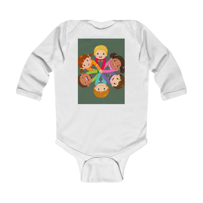 Diverse Friendship Infant Long Sleeve Bodysuit - Cute Cartoon Design