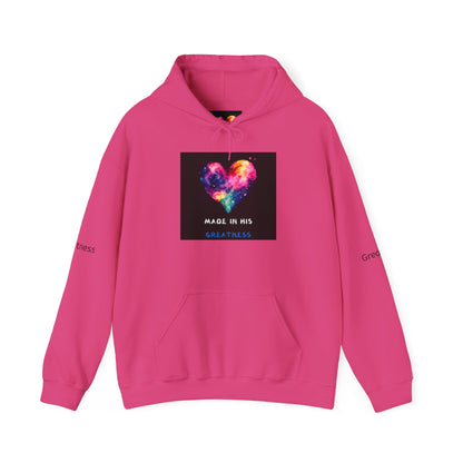 Colorful Heart Design Hooded Sweatshirt - "Made in His Greatness"