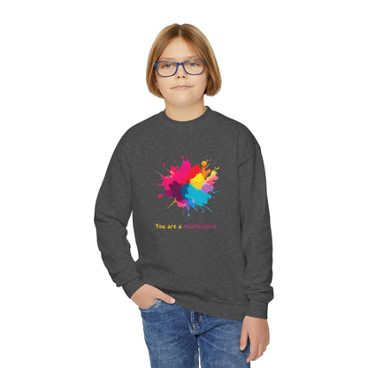 Youth Crewneck Sweatshirt - You Are a Masterpiece - Colorful Art Design