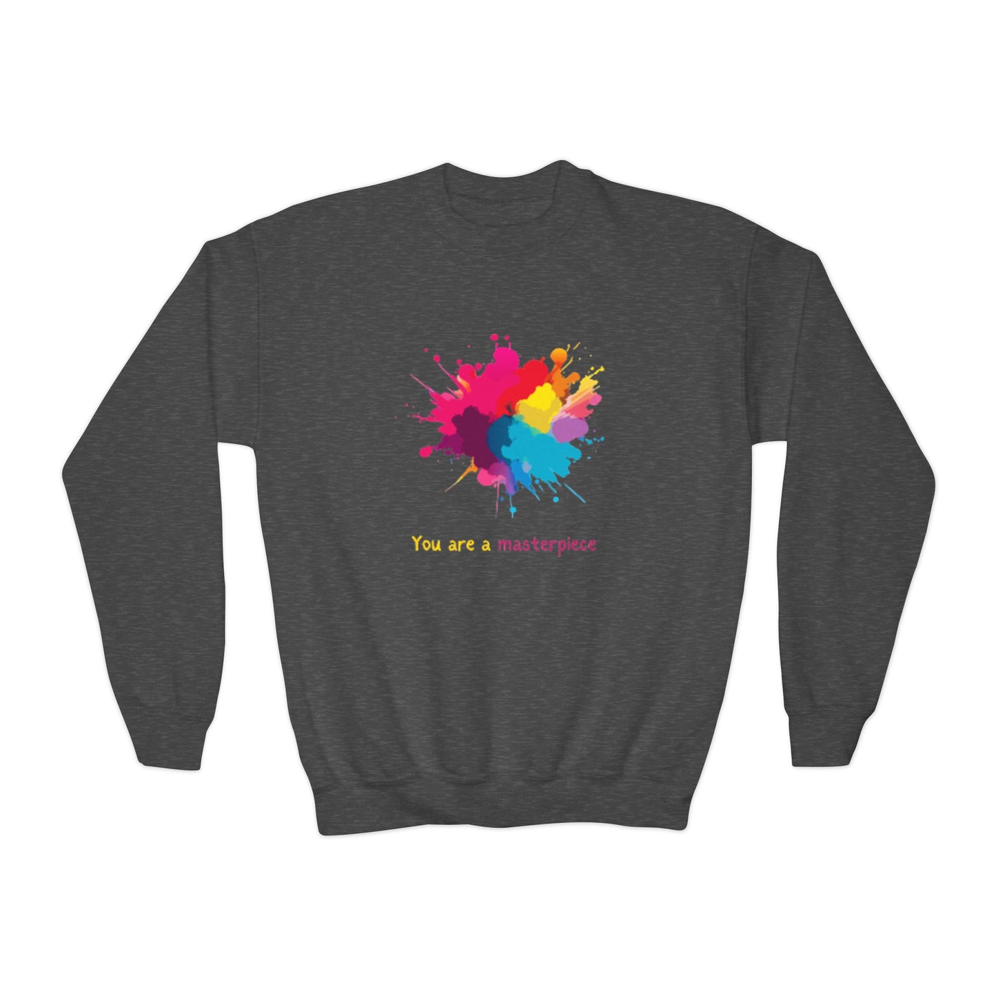 Youth Crewneck Sweatshirt - You Are a Masterpiece - Colorful Art Design