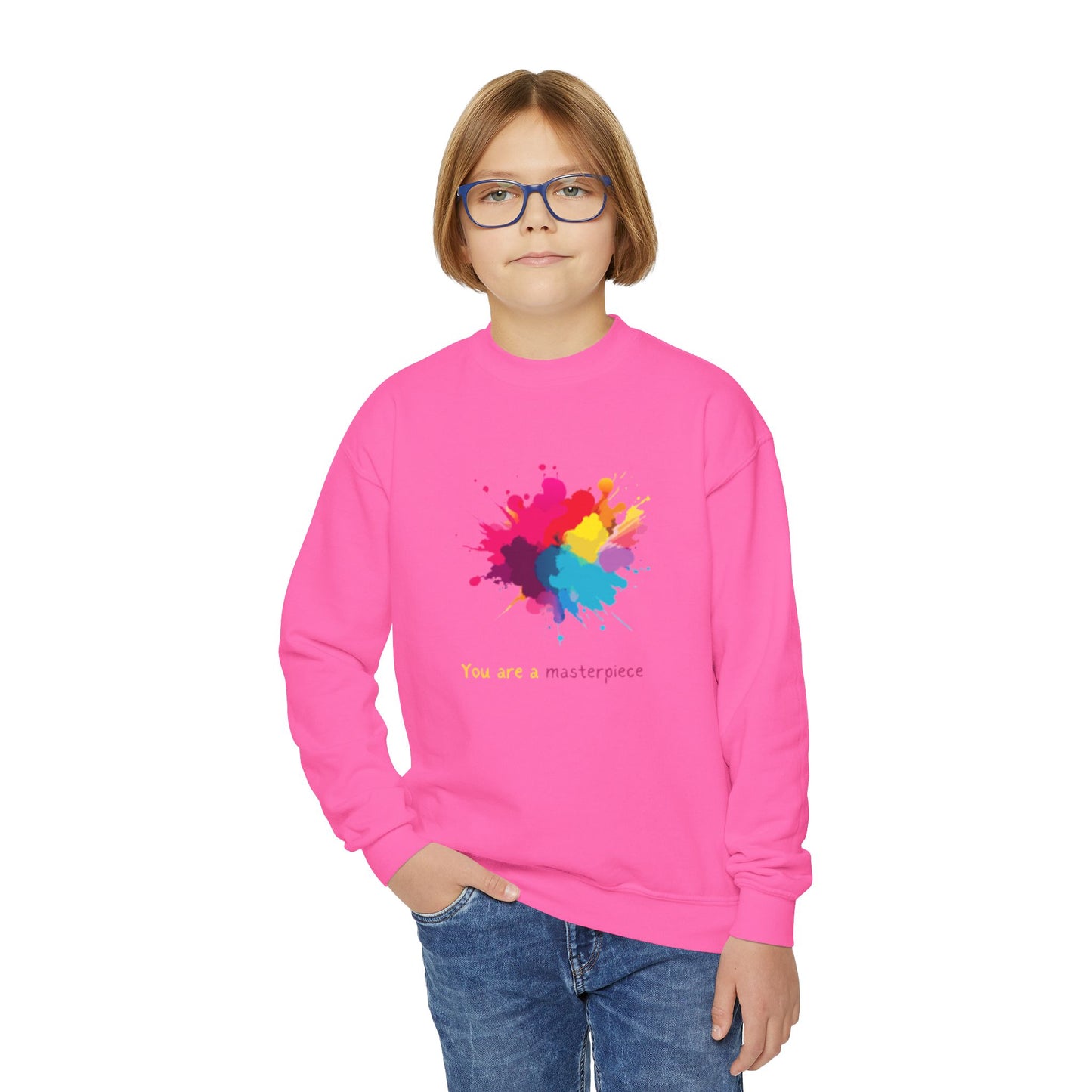 Youth Crewneck Sweatshirt - You Are a Masterpiece - Colorful Art Design