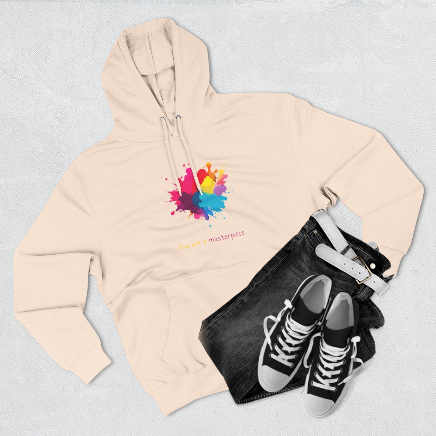 You Are a Masterpiece Colorful Fleece Hoodie - Artistic Pullover for Creative Souls