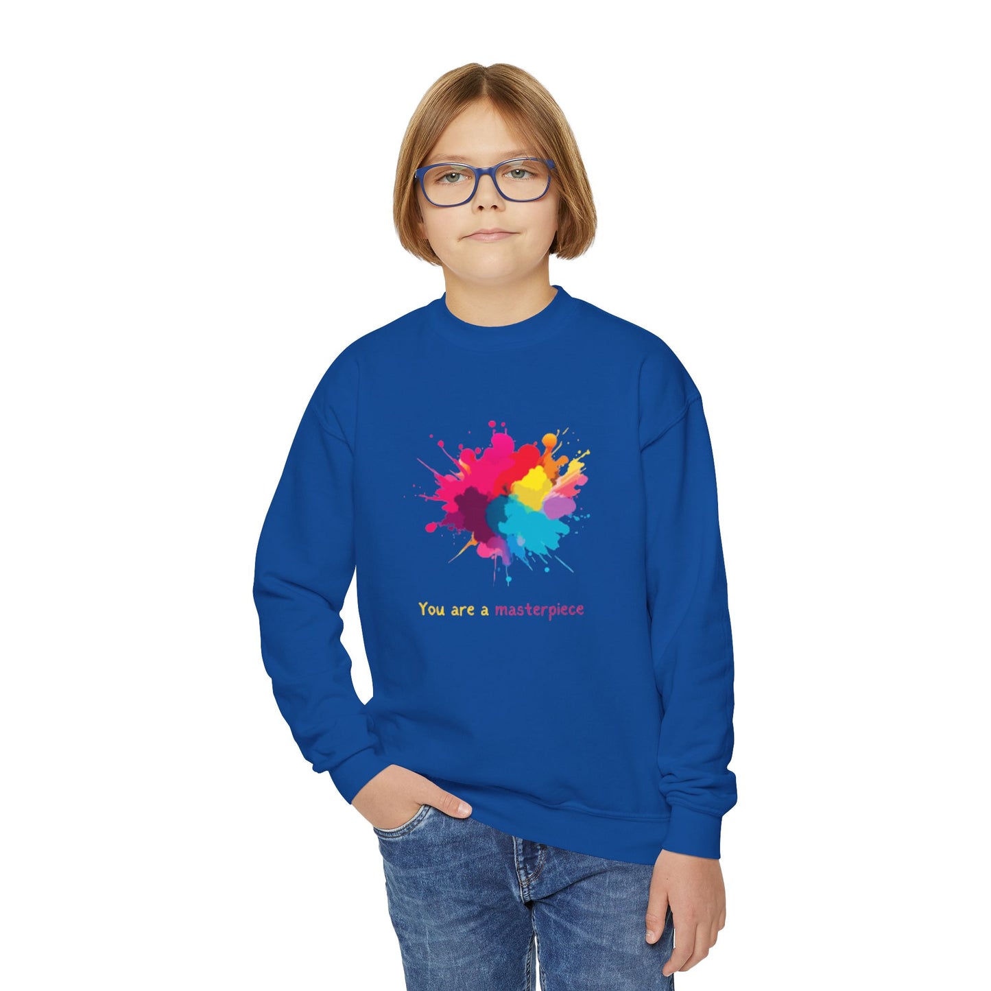 Youth Crewneck Sweatshirt - You Are a Masterpiece - Colorful Art Design